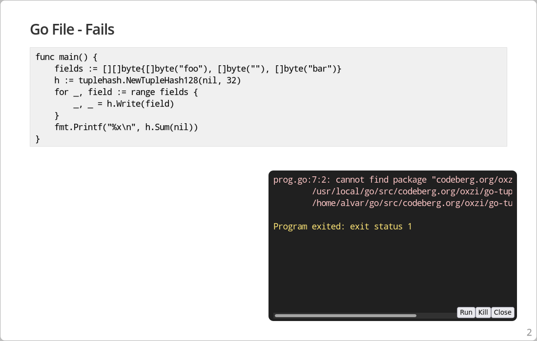 Screenshot of present failing due to the missing package.