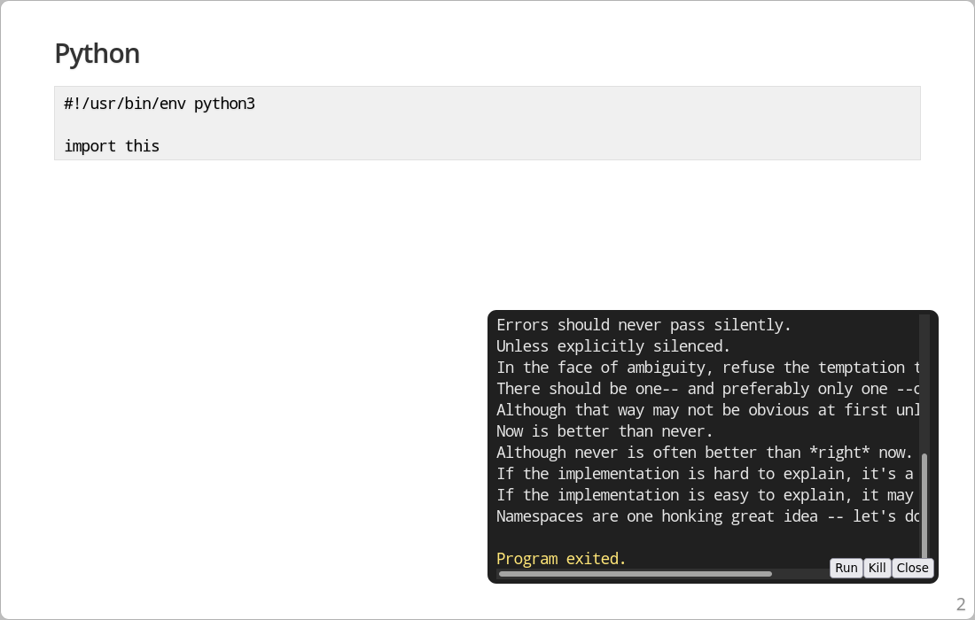 Screenshot of present displaying and running the Python script.